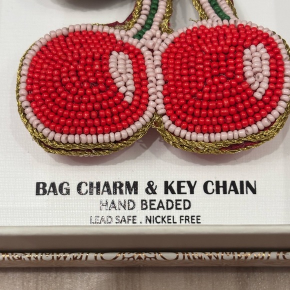 NIB Haute Hippie Cherry Beaded Keychain / bag charm - Picture 2 of 5